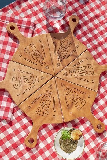 Hediyesepeti 6-Piece Wooden Pizza Presentation Set with Pizza Design