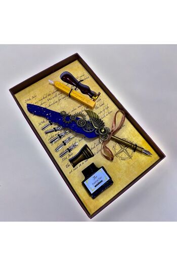 CAVAŞ sun hat Metal Patterned Dip Pen and Candle Stamp Seal Set