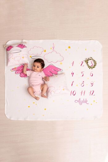 Hediyesepeti Baby Girl Birth Gift for Your Little Angel Photo Blanket Set Monthly Shooting Blanket