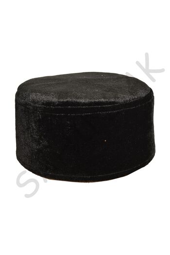 şahinbak Foldable Black Skullcap - Sarık Fes, Mosque Material, Cubbe, Velvet - T133