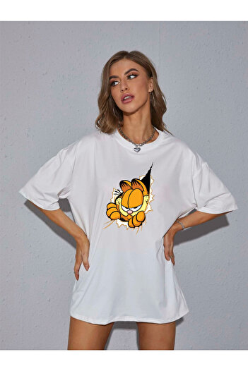 Revasser Garfield Colorful Crew Neck Oversize Cotton Women's T-Shirt