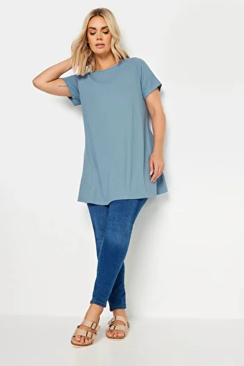 Stil Diva Bluză cu mânecă scurtă cu mânecă scurtă, cu nervuri, mărime mare - 303255