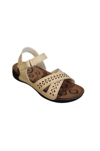 GEZER Cream Black Laser Printed Women's Sandals
