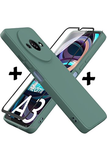 m.tk moveteck Xiaomi Redmi A3 Case with Camera Protection Soft Matte Silicone + 9H Screen Protector Glass Set of 2 /Poco C61