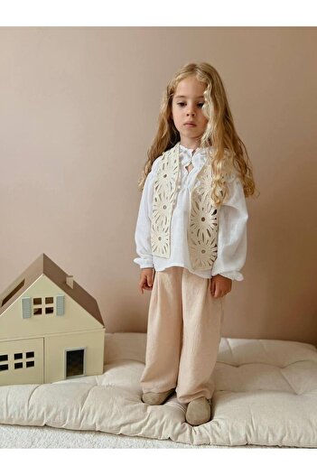 YİGİT BUTİK Linen Fabric with Knitwear Vest - Yigit Boutique Girl's Set