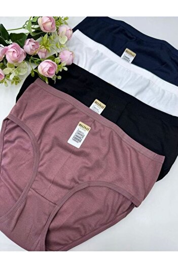 Belinay Kadın 4 lü Paket Karışık Renk %100 Pamuk Yüksek Bel Bato Külot