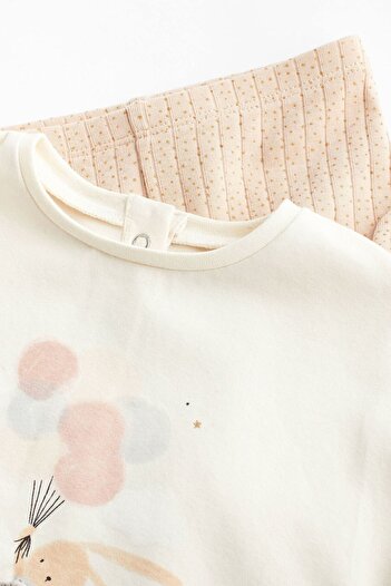 Next Baby % 100 Pamuklu Krem Bale Tavşanı Uzun Kollu Alt Üst Takım