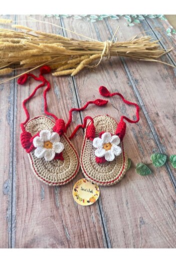 seraskids Handmade Knitted Red Baby Girl Sandals Booties