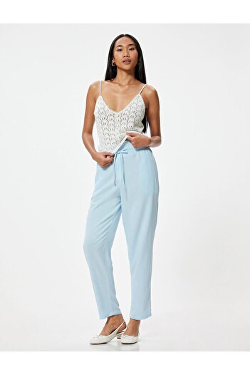 Koton Linen Blended - Waist Lace-up Trousers with Pockets and Carrot Cut