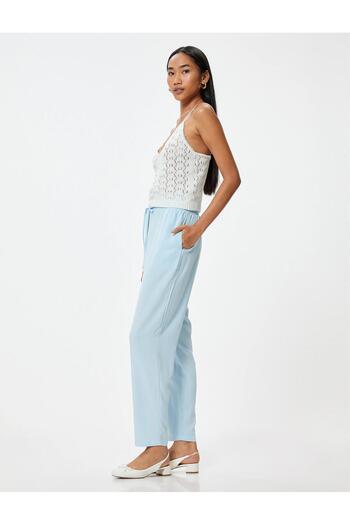 Koton Linen Blended - Waist Lace-up Trousers with Pockets and Carrot Cut