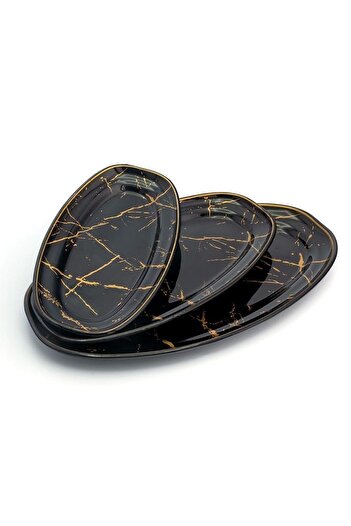 GÜRCÜGLASS Marble Pattern Oval 3-Piece Boat