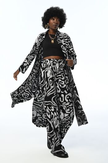 Orfeo Negro Patterned Jacquard - Elastic Waist Women's Trousers, Wide Leg