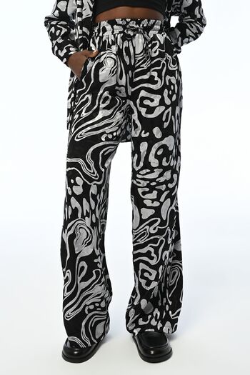 Orfeo Negro Patterned Jacquard - Elastic Waist Women's Trousers, Wide Leg