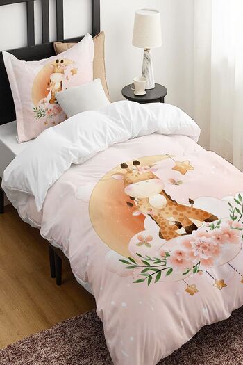 Else Dekor Giraffe Sitting on the Moon Patterned Single Children's Duvet Cover Set Without Sheets