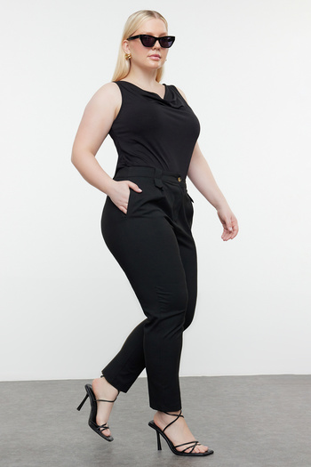Trendyol Curve High Waist Black Carrot Polyviscon Plus Size Trousers - TBBSS24AR00034