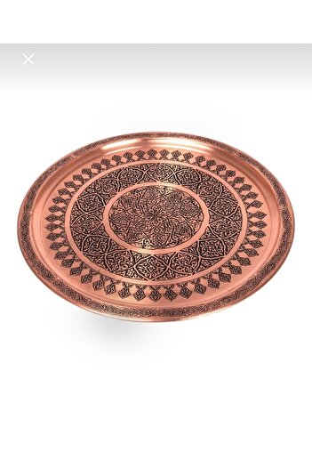 Değerli Red Antique Copper Tray, Printed, 35cm, Ideal for Stylish and Durable Presentation