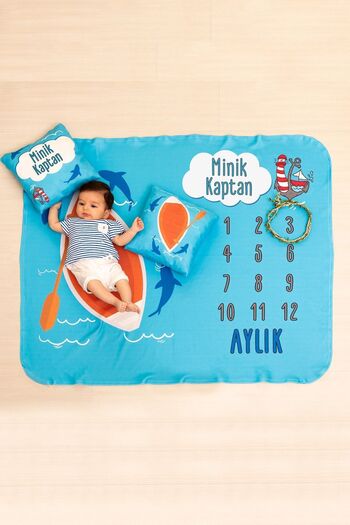 Hediyesepeti Gift for Little Sailors Baby Photo Blanket Set Monthly Shooting Blanket