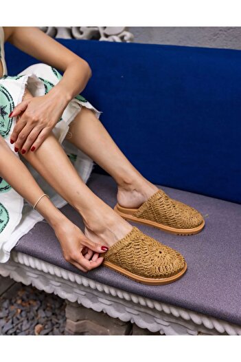 Feyz istanbul Closed Front Mink Straw Women's Slippers - Milan