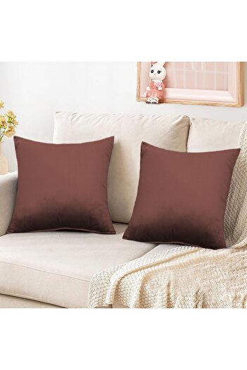 In House 2 Pieces Velvet Decorative Cushion Set Solid Design - 45x45 Cm