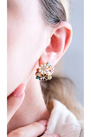 AURRARİ Pink Black Enamel Daisy with Zircon Stone Detail