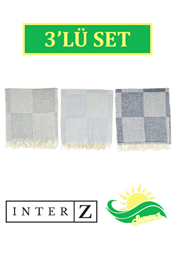 INTER Z Checkerboard Patterned 3-Piece Loincloth Set - Beach Towel, 70x155 Cm