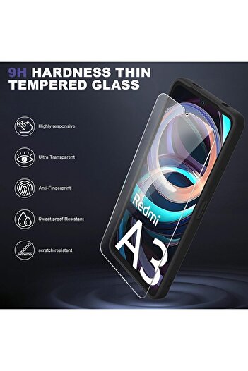 m.tk moveteck Xiaomi Redmi A3 Case with Camera Protection Soft Matte Silicone + 9H Screen Protector Glass Set of 2 /Poco C61