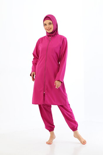 MEBA Αλεξίπτωτο 4 τεμαχίων με φερμουάρ Dusty Rose Full Covered Hijab μαγιό
