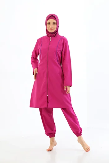 MEBA Large Size Parachute 4-Piece Zippered Dried Rose Full Covered Hijab Swimsuit
