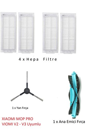 LİN GRUP Xiaomi Mop Pro - Compatibil cu filtrul Hepa Viomi V2 V3, cu perie principală și laterală absorbantă
