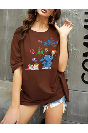 oneagılyazı Oversize STITCH DESIGN Printed Combed Cotton T-shirt