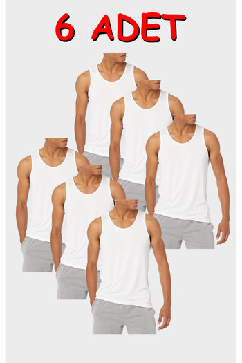 Rudaconcept 6-Piece White Men's Tank Top - Cotton Combed Cotton