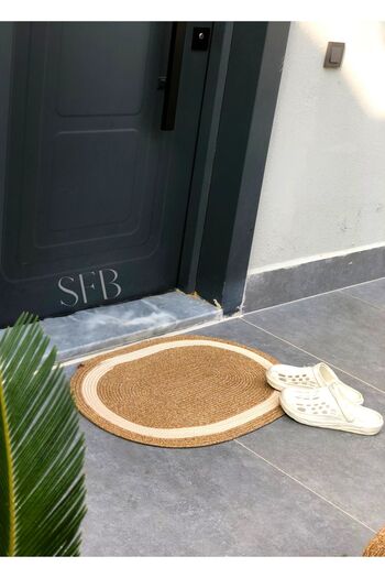 HomeTurko Jute Door Mat, Bohemian Style Door Mat, Washable, Door Front Mat, Modern Door Mat, Double Sided