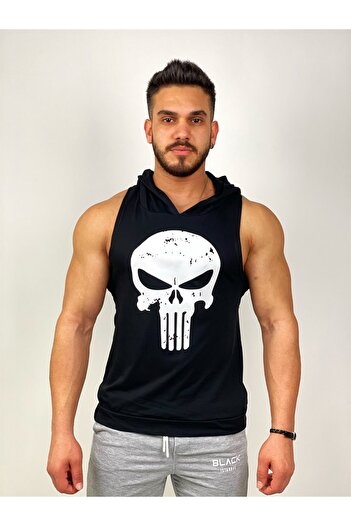 BLACK - Πουκάμισο γυμναστικής με κουκούλα Punisher