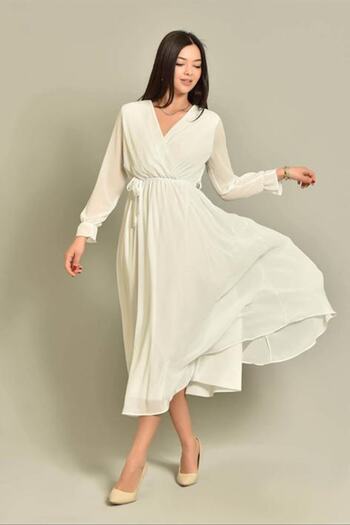MACFLY Chiffon Dress - Double Breasted Collar Design