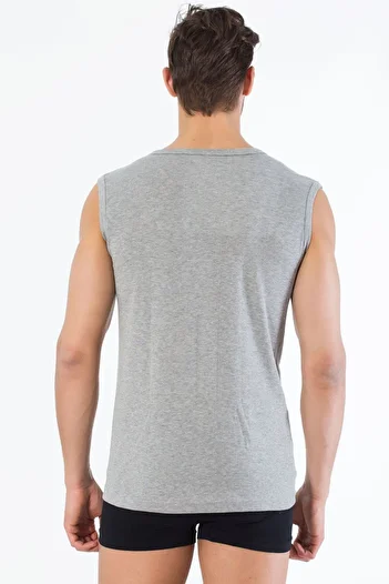 Siyah İnci Gray Cotton Round Neck Sleeveless T-Shirt