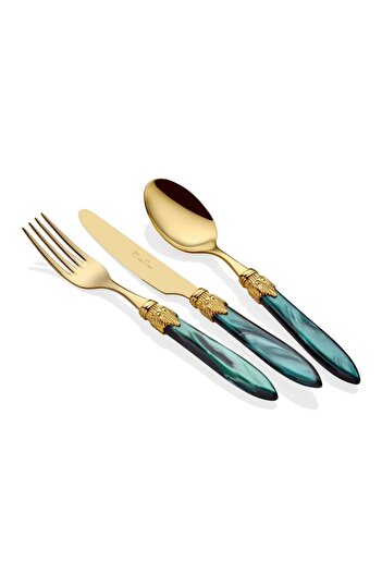 RİVADOSSİ SANDRO Rivadossi Laura Oro Green 75 Piece Cutlery Set