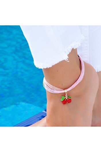 Modex Pink Stringed Cherry Figured Anklet (Size: 20+5 cm)