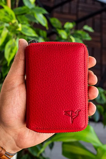 Garbalia Chain Unisex Red Leather Card Holder Wallet