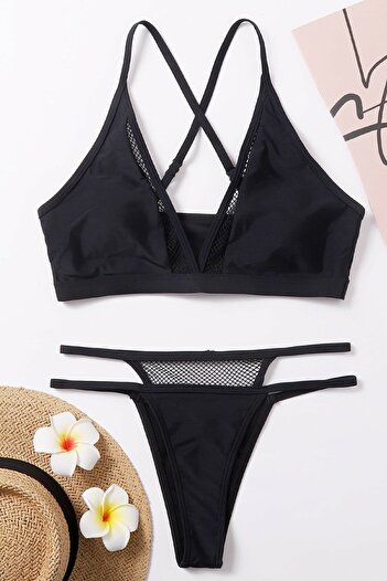 Imoda Kadın Siyah File Detaylı Özel Bikini Takımı