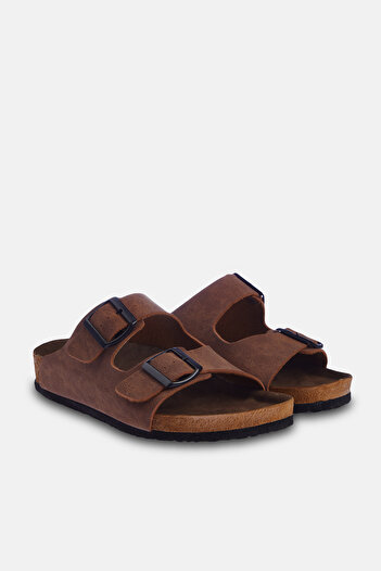 TRENDYOL SHOES Double Buckle Brown Women's Slippers - TAKSS24TE00004