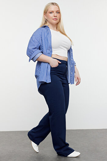 Trendyol Curve High Five Pipe Navy Blue Denim Trousers - TBBSS24CJ00058
