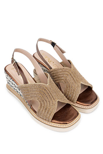 Tamer Tanca Genuine Leather Copper Heeled Women's Sandals