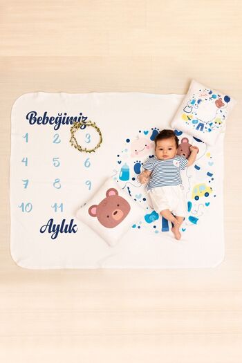 Hediyesepeti Newborn Baby Gift Photo Blanket Set Monthly Shoot