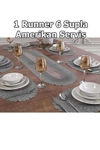 Çt Çeyizci Tekstil Supla Runner Set Presentation Cord Embroidered Modern Placemat Set for 6 Persons