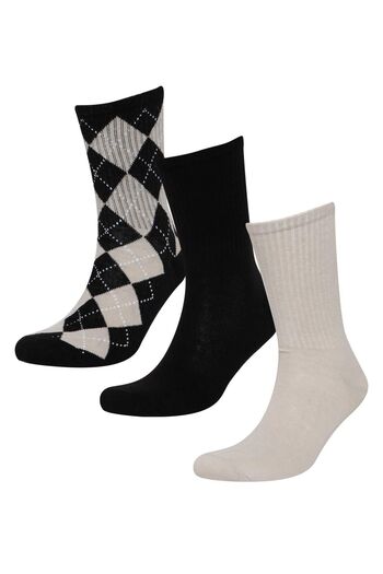 DeFacto Men's Long Cotton 3-Piece Socks Set - C8550axns