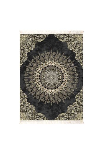 In House Soft Velvet Turkish Rectangular Door & Bath Mat -Gold & Black - 60x40 cm