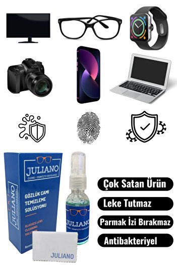 JULIANO 3 Adet Mikrofiber Gözlük Temizleme Bezi Ve Antistatik Sprey Set