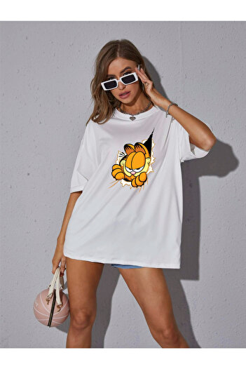 Revasser Garfield Colorful Crew Neck Oversize Cotton Women's T-Shirt
