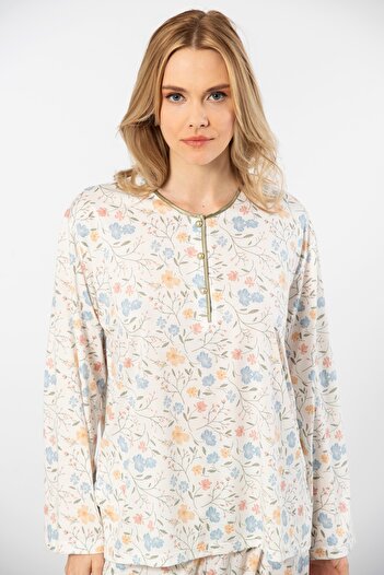 TÜREN Battal Size Patterned Long Sleeve Viscose Women's Pajamas Set