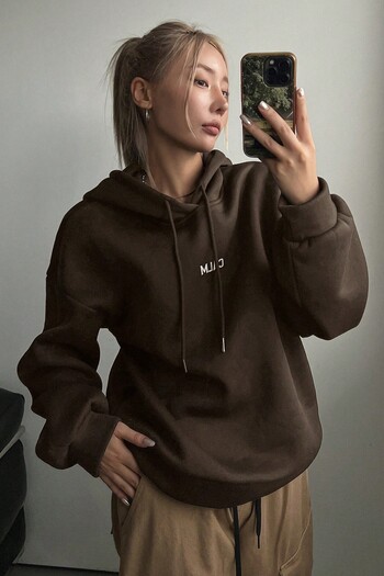 MODAGEN Unisex Brown Hooded Calm Love Yourself Back Printed Oversize Sweatshirt